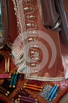 Details of a pink Moroccan caftan photo